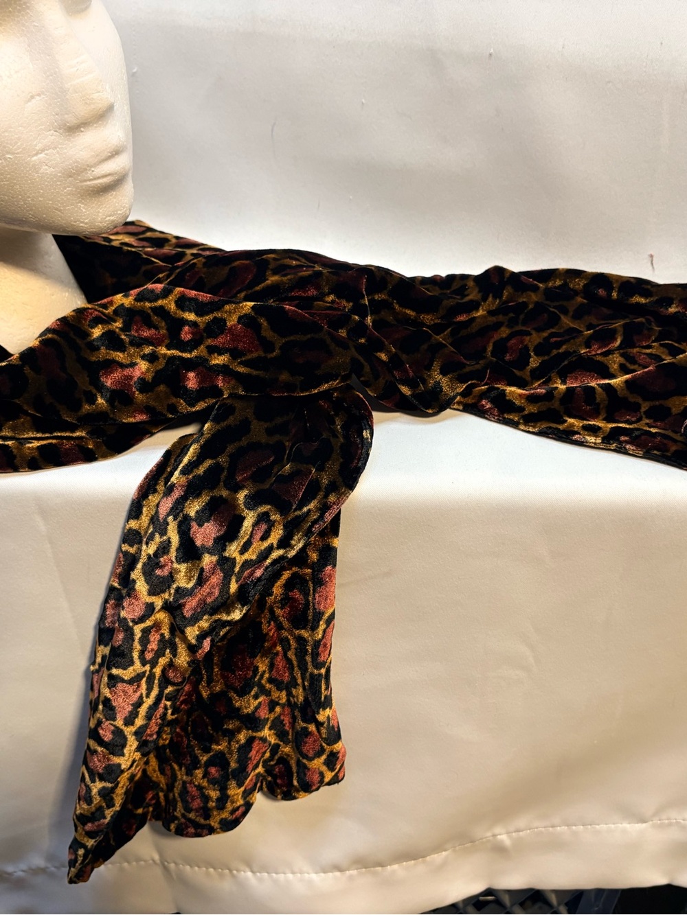Leopard Print Velvet Scarf - Black & Brown